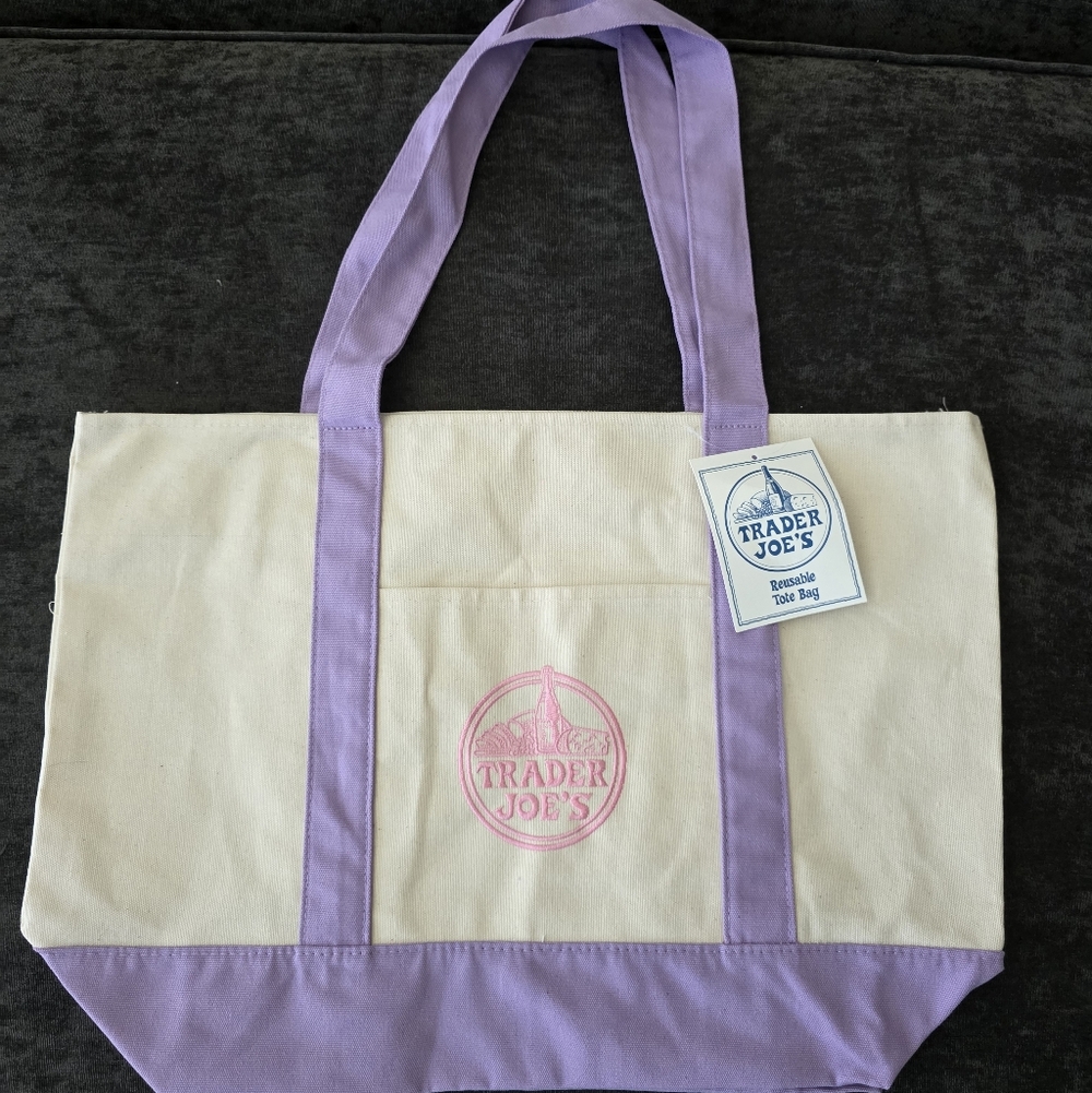 1 Large Lavender Trader Joe's Canvas Tote Bag